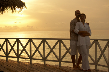 young couple in sunset